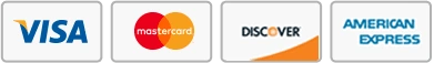 Visa, Mastercard, American Express, Discover and wallet payments accepted at checkout